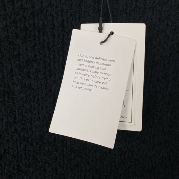 Theory Black Shrunken Fit Crewneck Sweater Feathered Cotton Linen - Picture 5 of 8